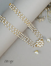 KS1011128 - Pearl Layer Kundan Pendant  Necklace Earrings Set 2-Zilmor